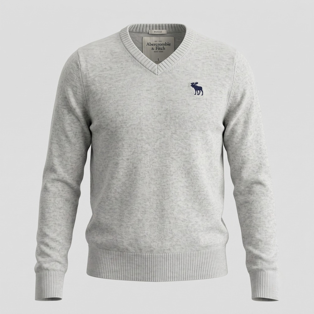 Abercrombie & Fitch Mens Large Gray Sweater Muscle Fit V-Neck Cotton Cashmere
